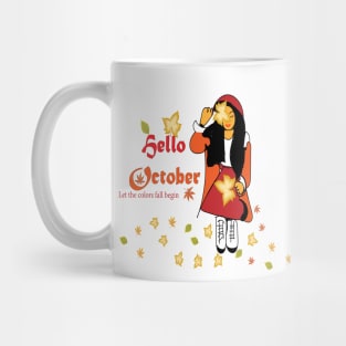 Hello October Let The Colors Fall Begin Mug